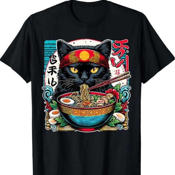 #31. Black Cat Ramen Graphic T-Shirt - Picture 4 of 4
